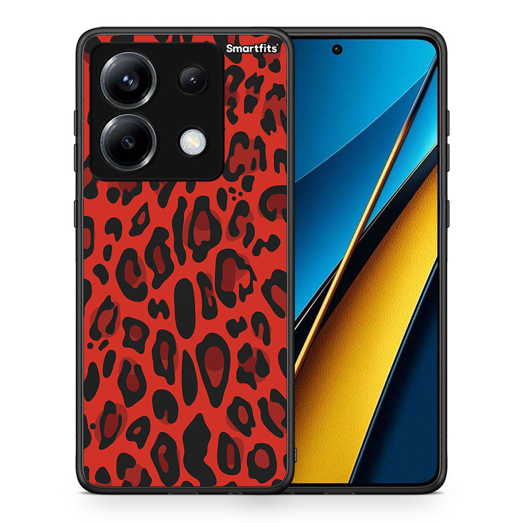 Θήκη Xiaomi Poco X6 Red Leopard Animal από τη Smartfits με σχέδιο στο πίσω μέρος και μαύρο περίβλημα | Xiaomi Poco X6 Red Leopard Animal case with colorful back and black bezels