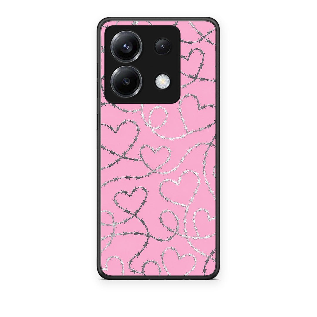 Θήκη Xiaomi Poco X6 Barbed Wire Hearts on Pink από τη Smartfits με σχέδιο στο πίσω μέρος και μαύρο περίβλημα | Xiaomi Poco X6 Barbed Wire Hearts on Pink case with colorful back and black bezels