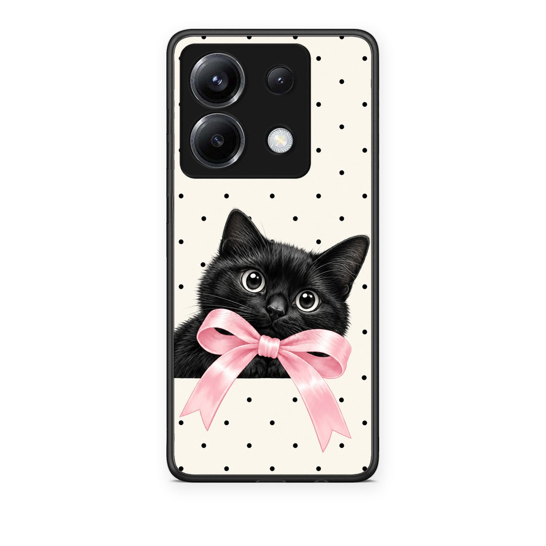 Θήκη Xiaomi Poco X6 Black Kitten Pink Bow and Polka Dots από τη Smartfits με σχέδιο στο πίσω μέρος και μαύρο περίβλημα | Xiaomi Poco X6 Black Kitten Pink Bow and Polka Dots case with colorful back and black bezels