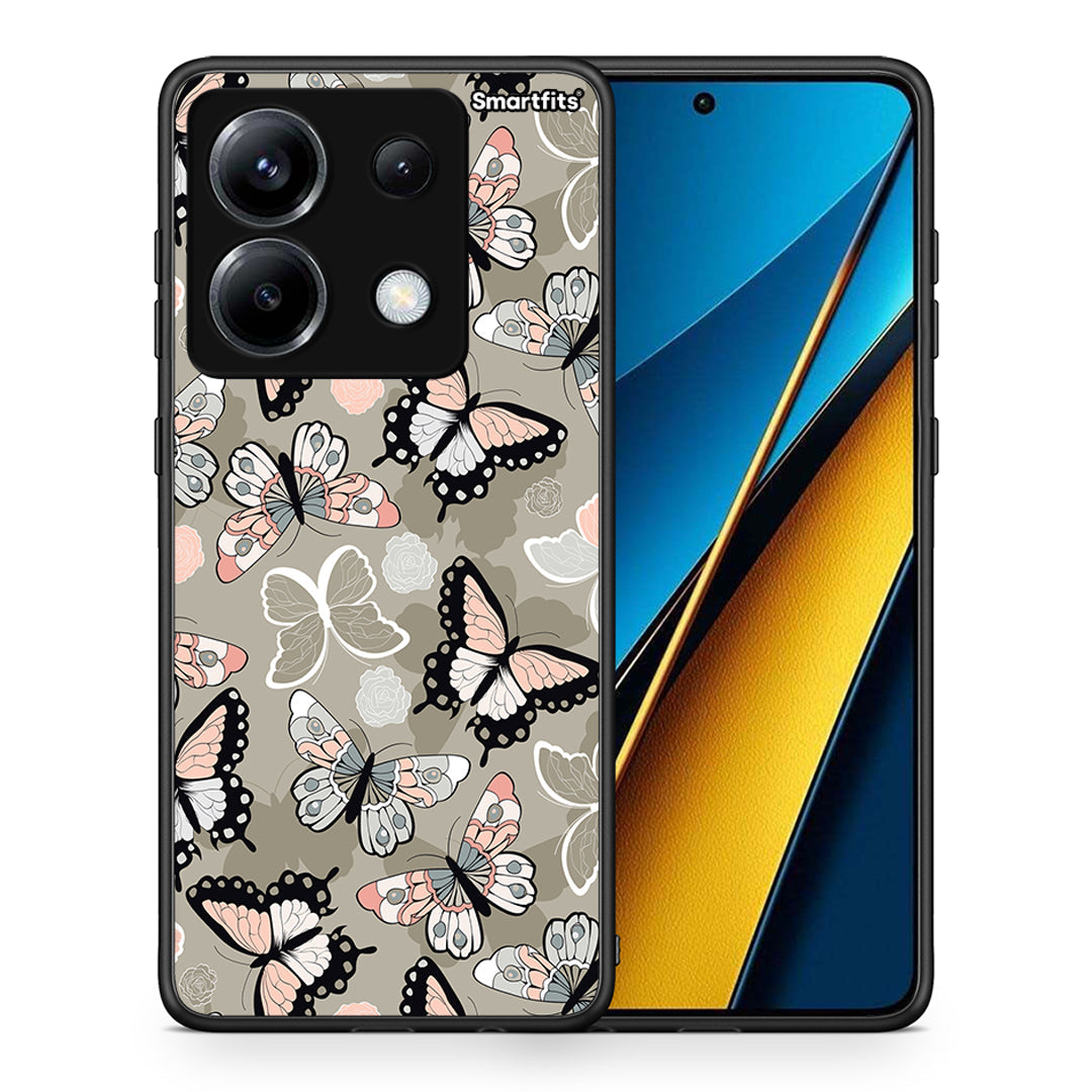 Θήκη Xiaomi Poco X6 Butterflies Boho από τη Smartfits με σχέδιο στο πίσω μέρος και μαύρο περίβλημα | Xiaomi Poco X6 Butterflies Boho case with colorful back and black bezels