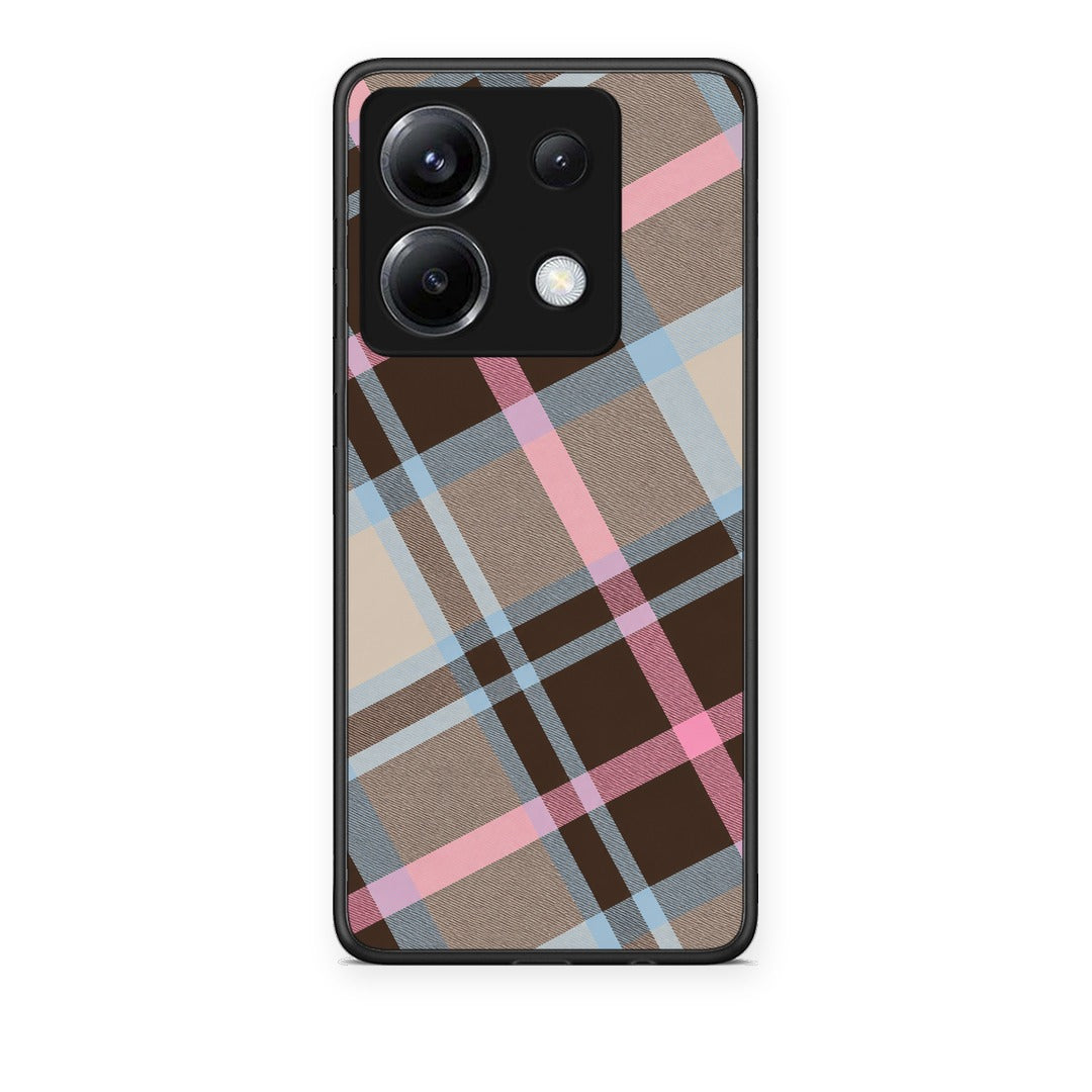 Θήκη Xiaomi Poco X6 Brown Pink and Blue Diagonal Plaid από τη Smartfits με σχέδιο στο πίσω μέρος και μαύρο περίβλημα | Xiaomi Poco X6 Brown Pink and Blue Diagonal Plaid case with colorful back and black bezels