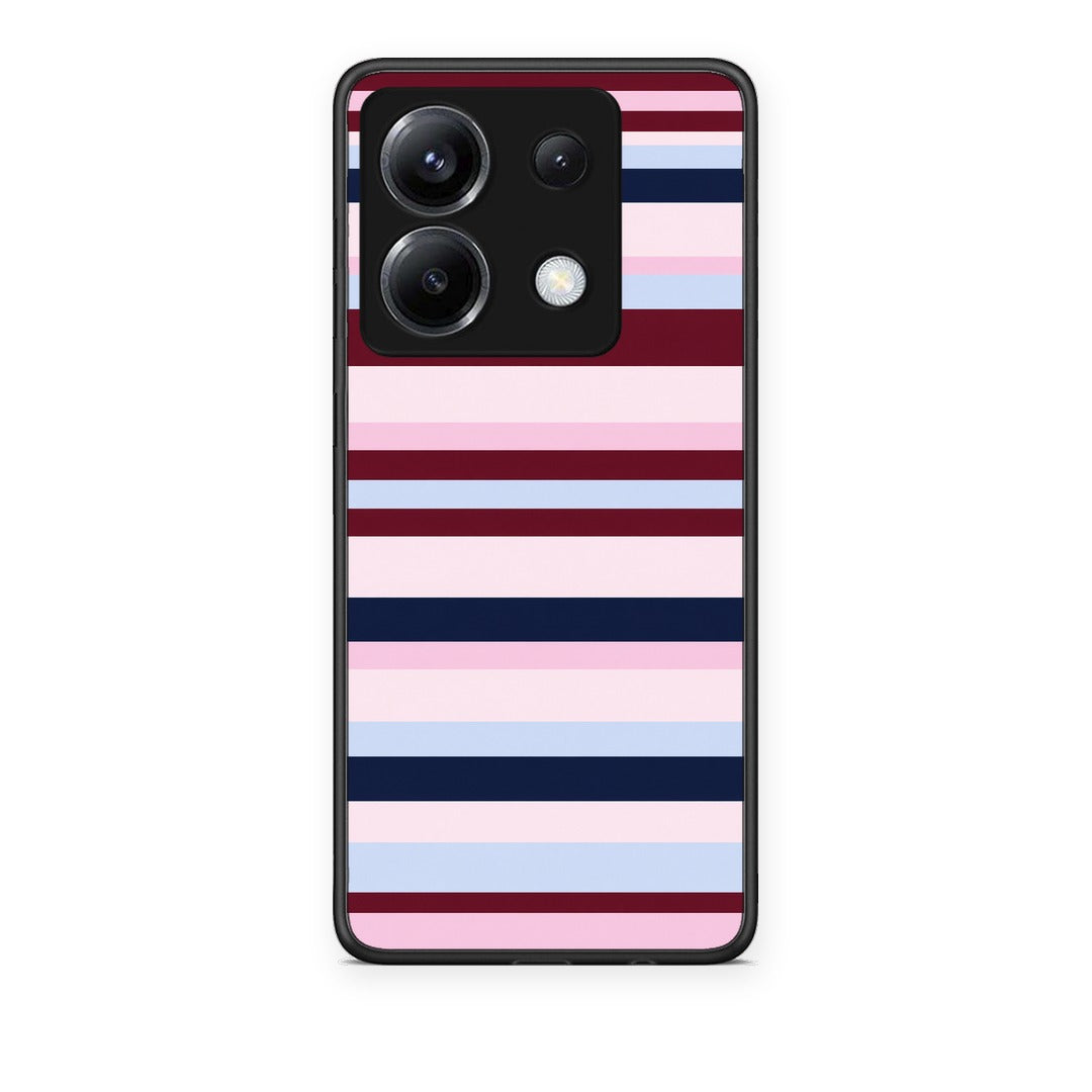 Θήκη Xiaomi Poco X6 Burgundy Pink and Blue Horizontal Stripes από τη Smartfits με σχέδιο στο πίσω μέρος και μαύρο περίβλημα | Xiaomi Poco X6 Burgundy Pink and Blue Horizontal Stripes case with colorful back and black bezels