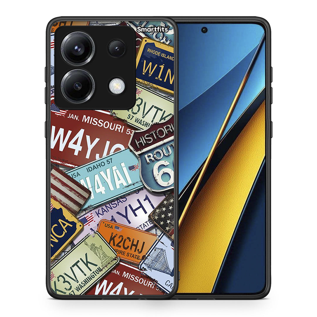 Θήκη Xiaomi Poco X6 Car Plates από τη Smartfits με σχέδιο στο πίσω μέρος και μαύρο περίβλημα | Xiaomi Poco X6 Car Plates case with colorful back and black bezels