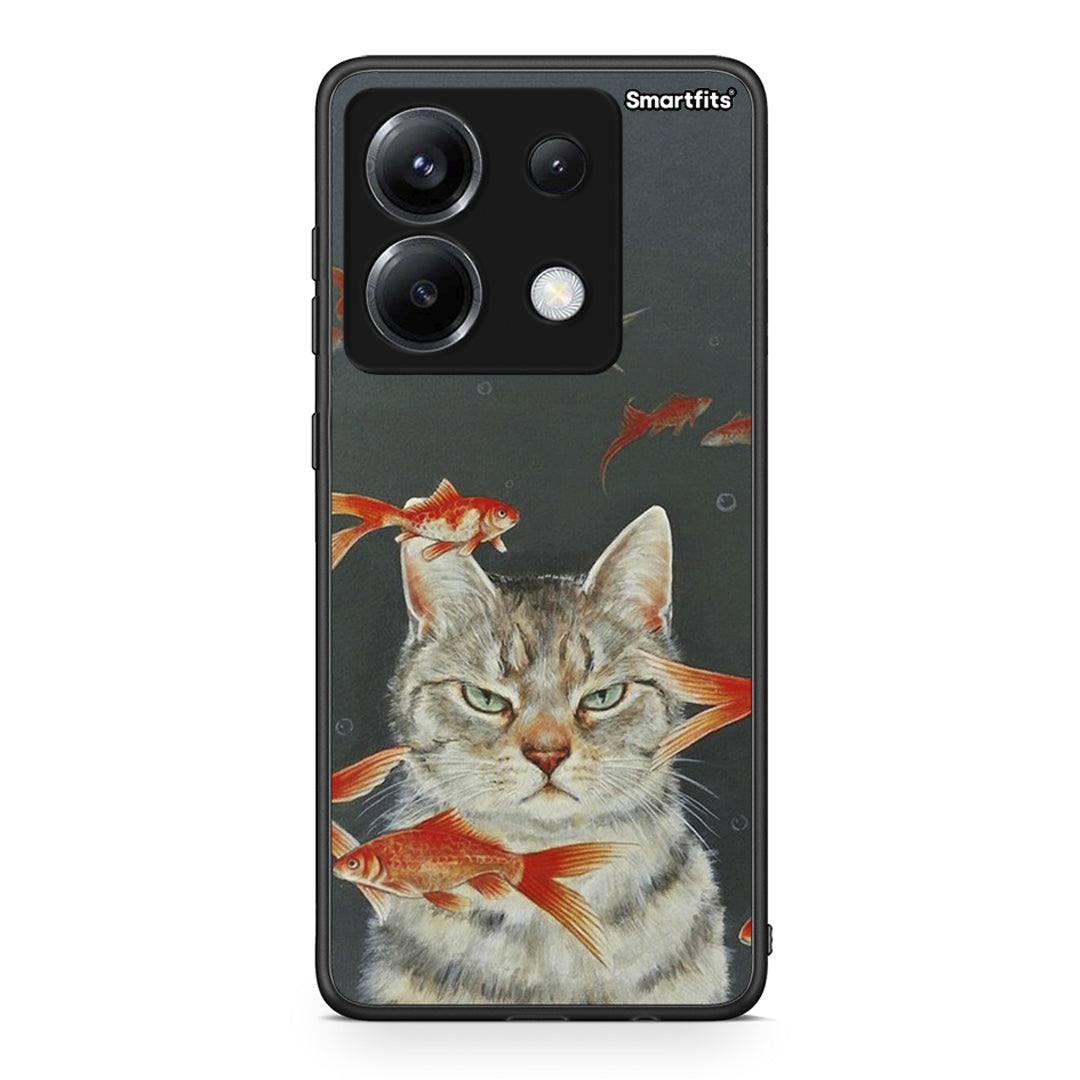 Xiaomi Poco X6 Cat Goldfish θήκη από τη Smartfits με σχέδιο στο πίσω μέρος και μαύρο περίβλημα | Smartphone case with colorful back and black bezels by Smartfits