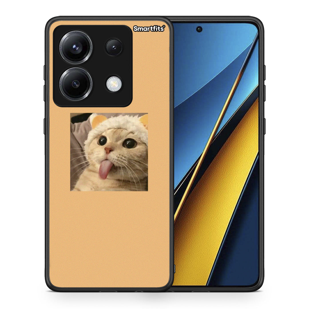 Θήκη Xiaomi Poco X6 Cat Tongue από τη Smartfits με σχέδιο στο πίσω μέρος και μαύρο περίβλημα | Xiaomi Poco X6 Cat Tongue case with colorful back and black bezels