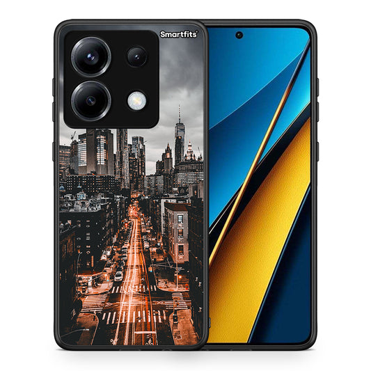 Θήκη Xiaomi Poco X6 City Lights από τη Smartfits με σχέδιο στο πίσω μέρος και μαύρο περίβλημα | Xiaomi Poco X6 City Lights case with colorful back and black bezels