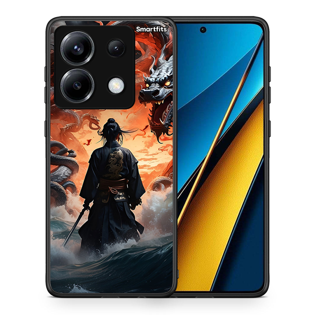 Θήκη Xiaomi Poco X6 Dragons Fight από τη Smartfits με σχέδιο στο πίσω μέρος και μαύρο περίβλημα | Xiaomi Poco X6 Dragons Fight case with colorful back and black bezels