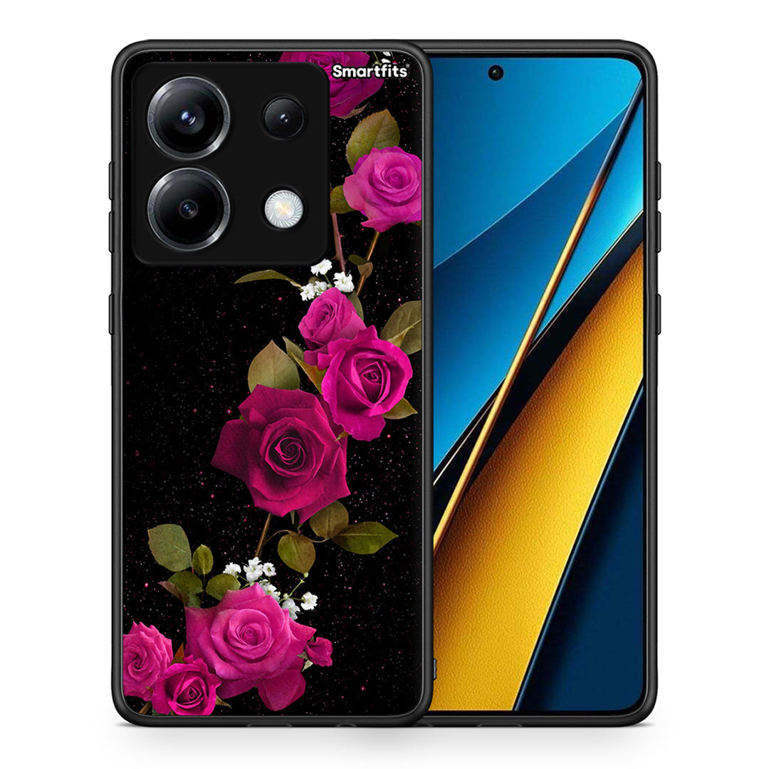 Θήκη Xiaomi Poco X6 Red Roses Flower από τη Smartfits με σχέδιο στο πίσω μέρος και μαύρο περίβλημα | Xiaomi Poco X6 Red Roses Flower case with colorful back and black bezels