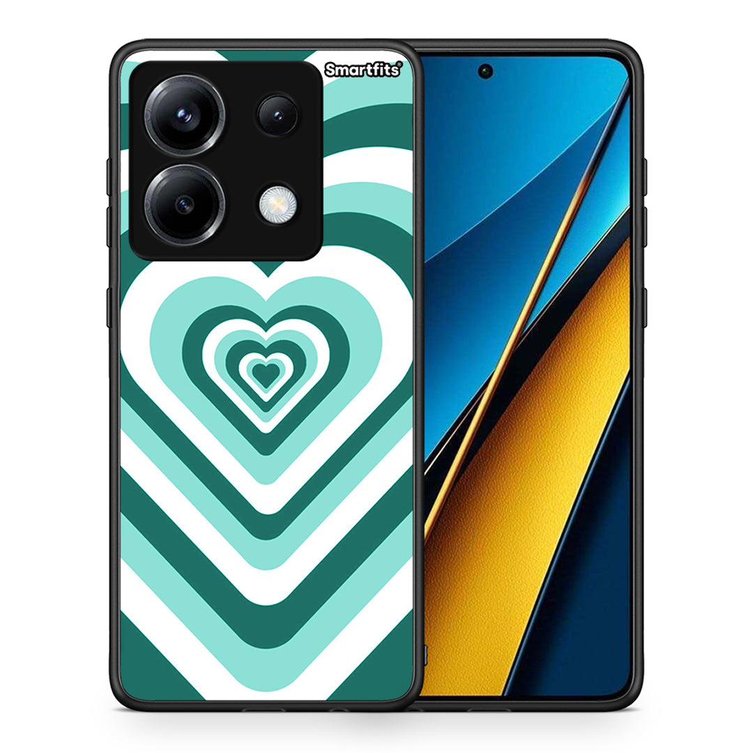 Θήκη Xiaomi Poco X6 Green Hearts από τη Smartfits με σχέδιο στο πίσω μέρος και μαύρο περίβλημα | Xiaomi Poco X6 Green Hearts case with colorful back and black bezels