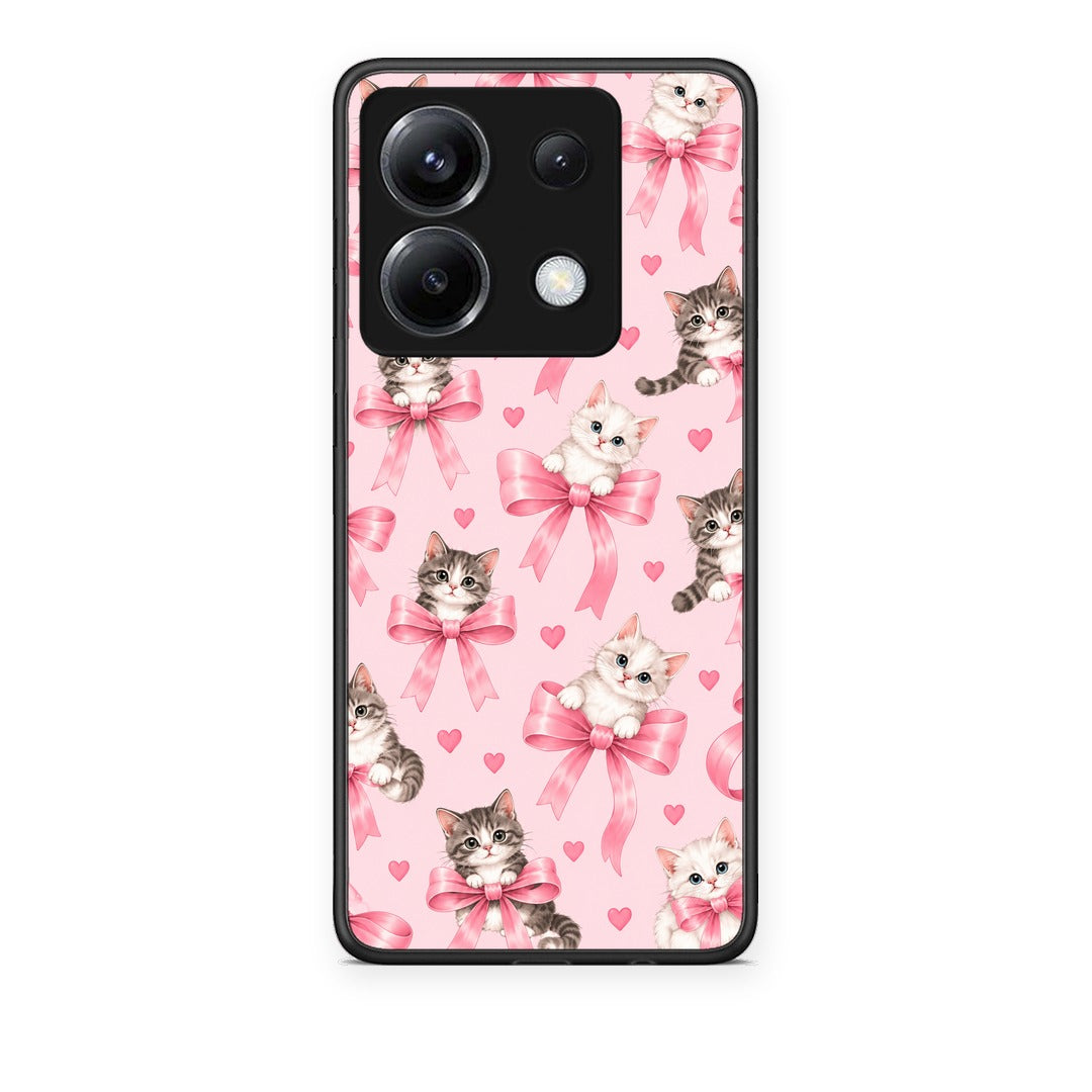 Θήκη Xiaomi Poco X6 Kittens and Pink Bows on Pink από τη Smartfits με σχέδιο στο πίσω μέρος και μαύρο περίβλημα | Xiaomi Poco X6 Kittens and Pink Bows on Pink case with colorful back and black bezels