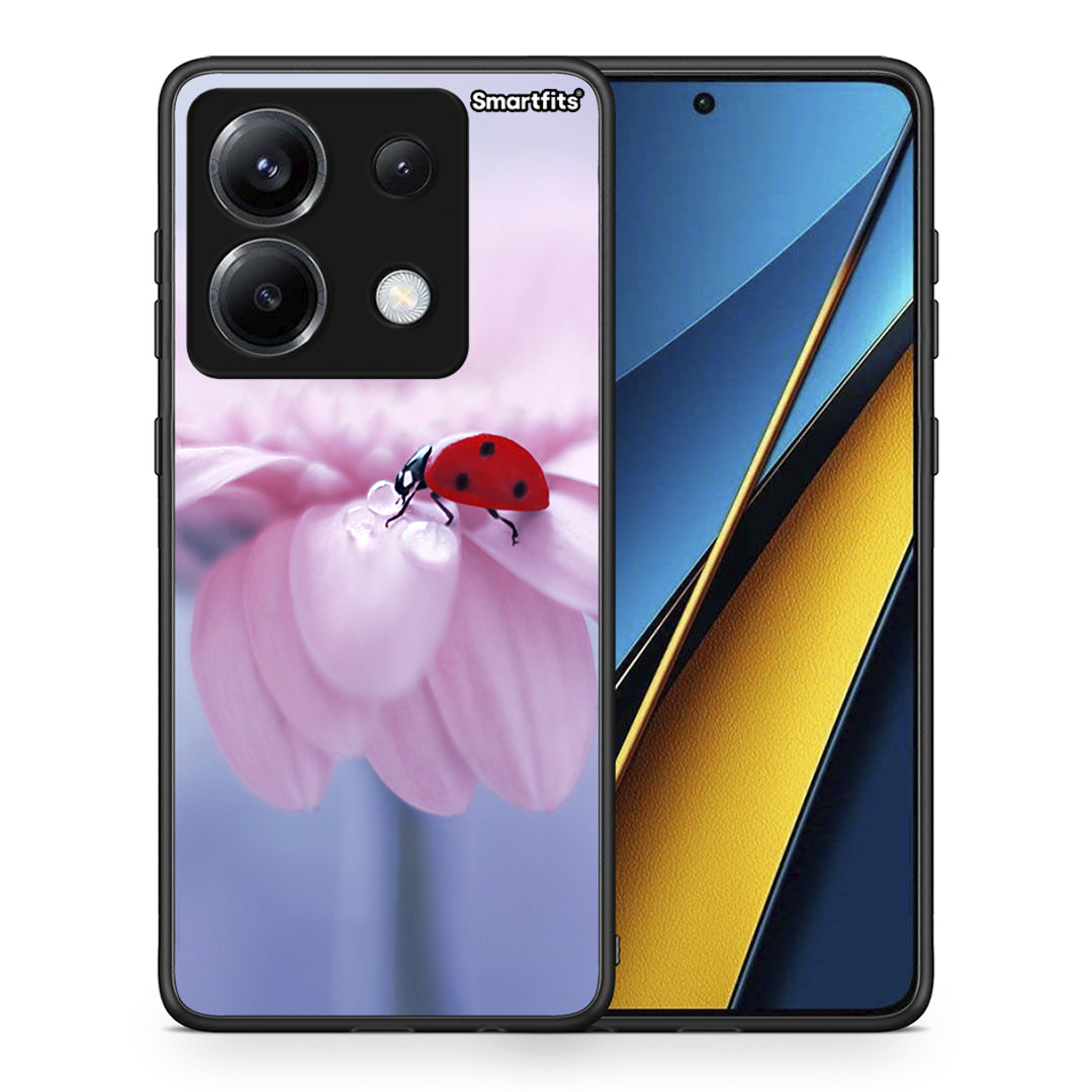 Θήκη Xiaomi Poco X6 Ladybug Flower από τη Smartfits με σχέδιο στο πίσω μέρος και μαύρο περίβλημα | Xiaomi Poco X6 Ladybug Flower case with colorful back and black bezels