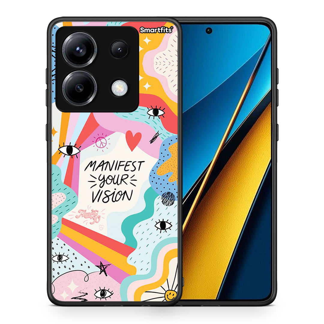 Θήκη Xiaomi Poco X6 Manifest Your Vision από τη Smartfits με σχέδιο στο πίσω μέρος και μαύρο περίβλημα | Xiaomi Poco X6 Manifest Your Vision case with colorful back and black bezels