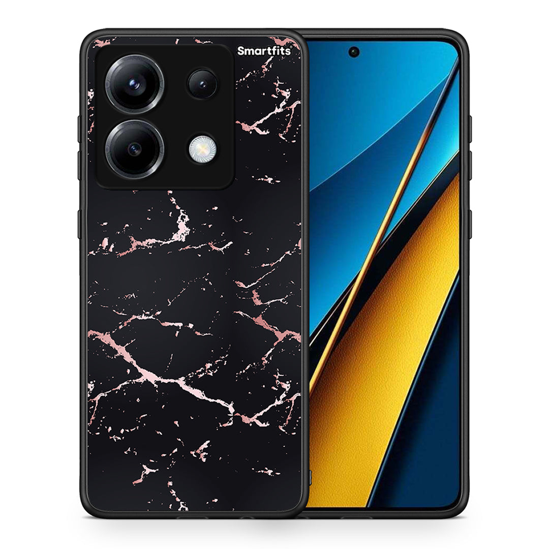 Θήκη Xiaomi Poco X6 Black Rosegold Marble από τη Smartfits με σχέδιο στο πίσω μέρος και μαύρο περίβλημα | Xiaomi Poco X6 Black Rosegold Marble case with colorful back and black bezels