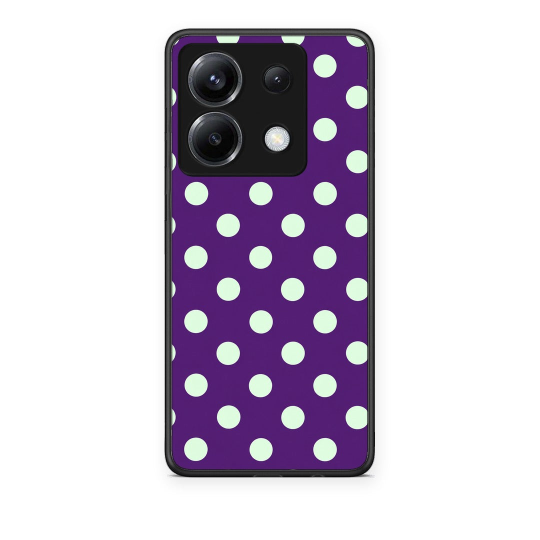 Θήκη Xiaomi Poco X6 Mint Polka Dots on Purple από τη Smartfits με σχέδιο στο πίσω μέρος και μαύρο περίβλημα | Xiaomi Poco X6 Mint Polka Dots on Purple case with colorful back and black bezels