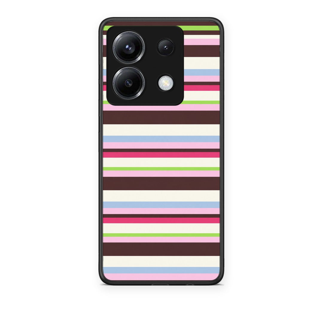 Θήκη Xiaomi Poco X6 Multicolour Horizontal Stripes από τη Smartfits με σχέδιο στο πίσω μέρος και μαύρο περίβλημα | Xiaomi Poco X6 Multicolour Horizontal Stripes case with colorful back and black bezels