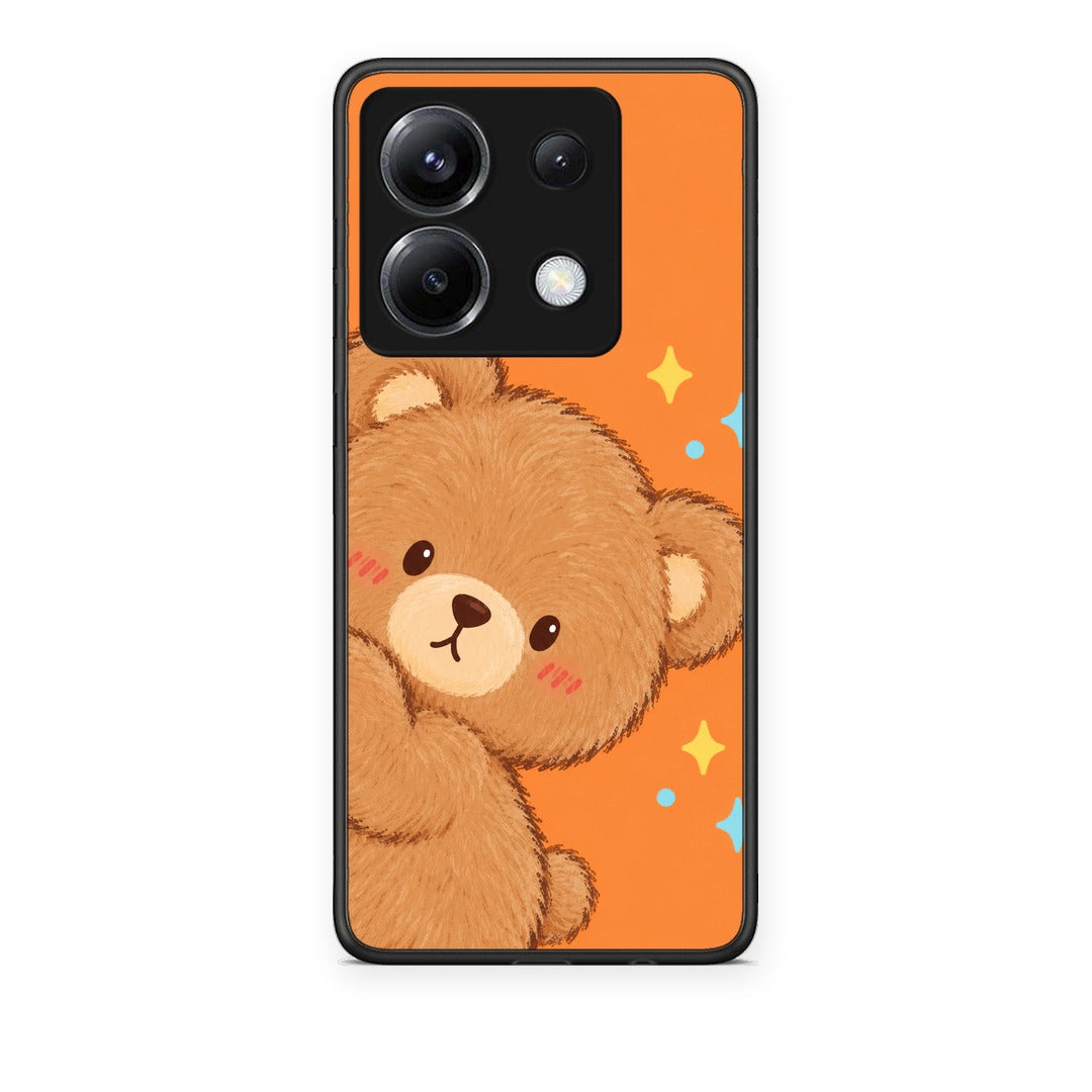 Θήκη Xiaomi Poco X6 Peekaboo Teddy on Orange από τη Smartfits με σχέδιο στο πίσω μέρος και μαύρο περίβλημα | Xiaomi Poco X6 Peekaboo Teddy on Orange case with colorful back and black bezels