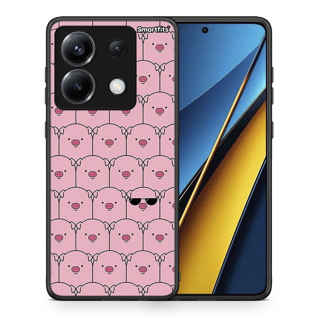 Θήκη Xiaomi Poco X6 Pig Glasses από τη Smartfits με σχέδιο στο πίσω μέρος και μαύρο περίβλημα | Xiaomi Poco X6 Pig Glasses case with colorful back and black bezels