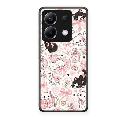 Θήκη Xiaomi Poco X6 Pink Bows and Kittens Collage από τη Smartfits με σχέδιο στο πίσω μέρος και μαύρο περίβλημα | Xiaomi Poco X6 Pink Bows and Kittens Collage case with colorful back and black bezels