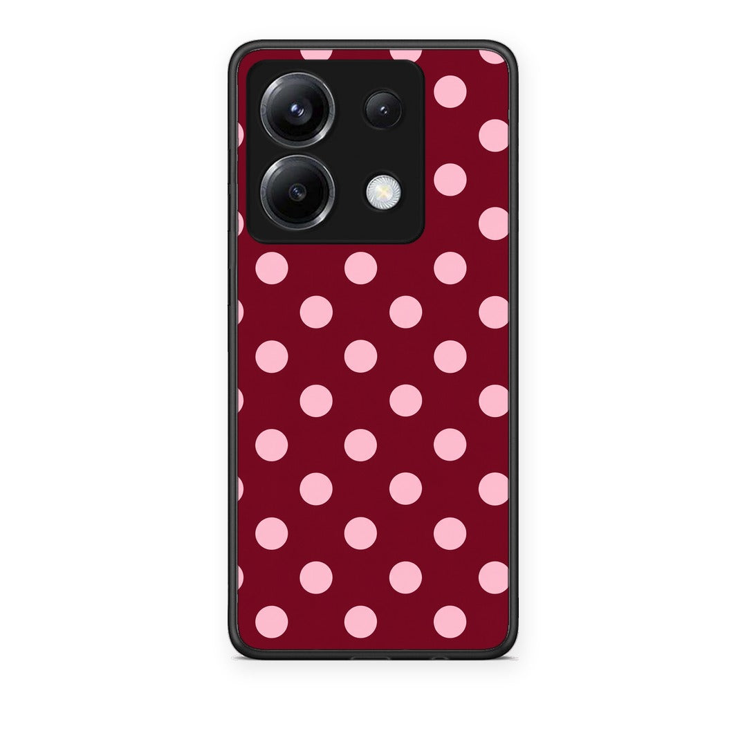 Θήκη Xiaomi Poco X6 Pink Polka Dots on Burgundy από τη Smartfits με σχέδιο στο πίσω μέρος και μαύρο περίβλημα | Xiaomi Poco X6 Pink Polka Dots on Burgundy case with colorful back and black bezels