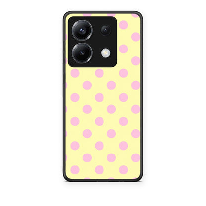 Θήκη Xiaomi Poco X6 Pink Polka Dots on Yellow από τη Smartfits με σχέδιο στο πίσω μέρος και μαύρο περίβλημα | Xiaomi Poco X6 Pink Polka Dots on Yellow case with colorful back and black bezels