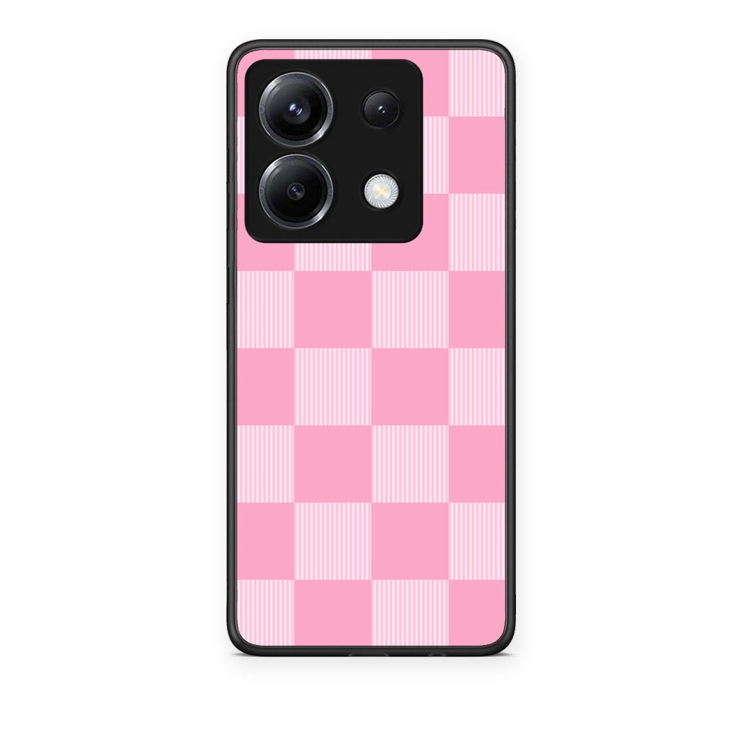 Θήκη Xiaomi Poco X6 Pink and White Striped Checks από τη Smartfits με σχέδιο στο πίσω μέρος και μαύρο περίβλημα | Xiaomi Poco X6 Pink and White Striped Checks case with colorful back and black bezels