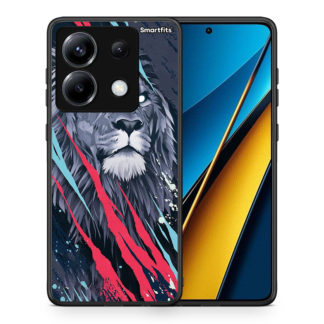 Θήκη Xiaomi Poco X6 Lion Designer PopArt από τη Smartfits με σχέδιο στο πίσω μέρος και μαύρο περίβλημα | Xiaomi Poco X6 Lion Designer PopArt case with colorful back and black bezels