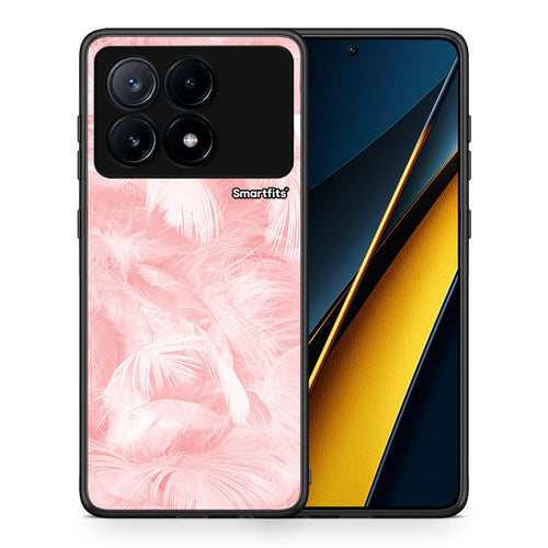 Θήκη Xiaomi Poco X6 Pro 5G Pink Feather Boho από τη Smartfits με σχέδιο στο πίσω μέρος και μαύρο περίβλημα | Xiaomi Poco X6 Pro 5G Pink Feather Boho case with colorful back and black bezels