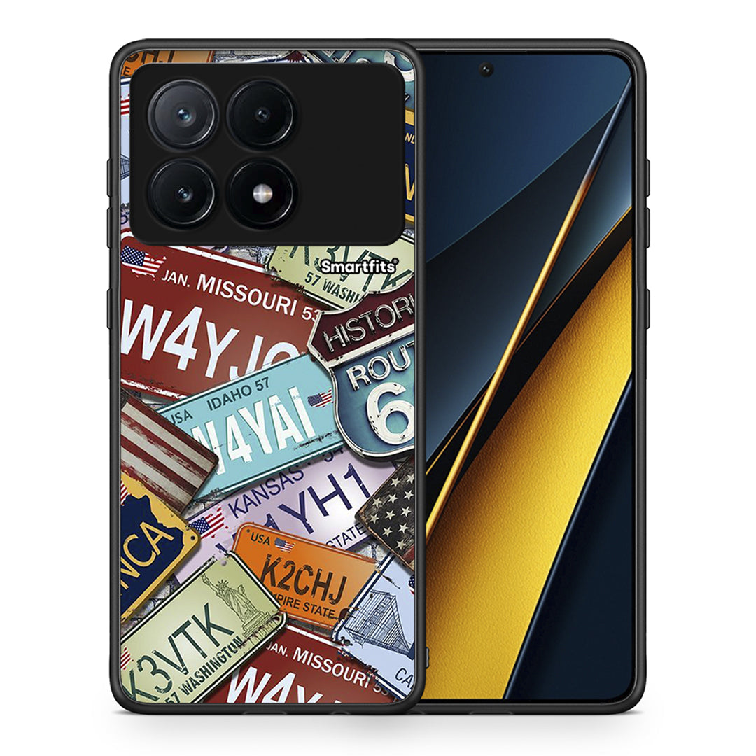 Θήκη Xiaomi Poco X6 Pro 5G Car Plates από τη Smartfits με σχέδιο στο πίσω μέρος και μαύρο περίβλημα | Xiaomi Poco X6 Pro 5G Car Plates case with colorful back and black bezels