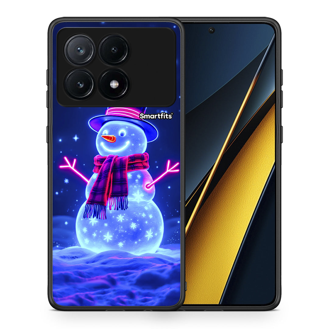 Θήκη Xiaomi Poco X6 Pro 5G Christmas Neon Snowman από τη Smartfits με σχέδιο στο πίσω μέρος και μαύρο περίβλημα | Xiaomi Poco X6 Pro 5G Christmas Neon Snowman case with colorful back and black bezels
