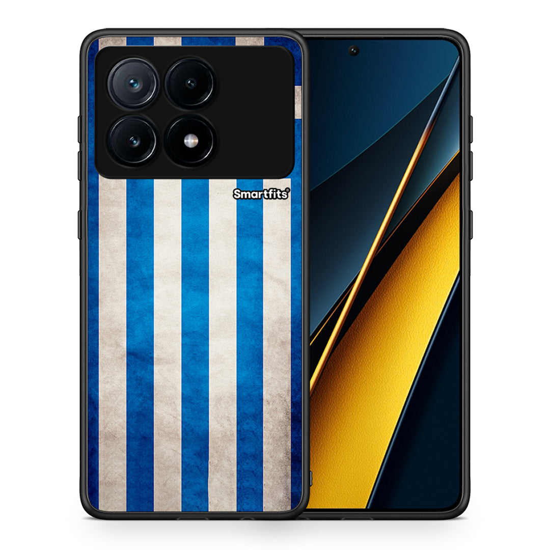 Θήκη Xiaomi Poco X6 Pro 5G Greek Flag από τη Smartfits με σχέδιο στο πίσω μέρος και μαύρο περίβλημα | Xiaomi Poco X6 Pro 5G Greek Flag case with colorful back and black bezels