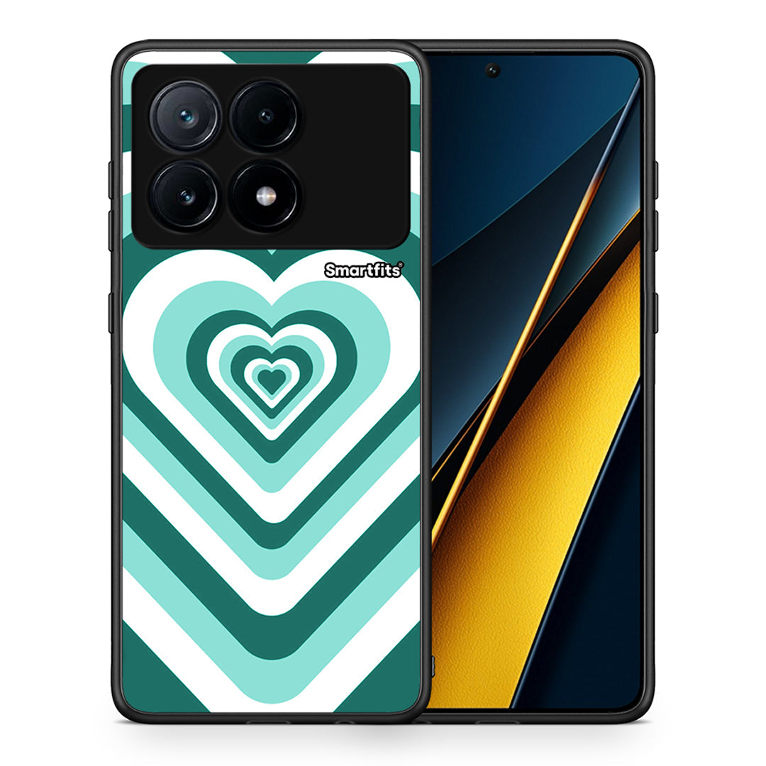 Θήκη Xiaomi Poco X6 Pro 5G Green Hearts από τη Smartfits με σχέδιο στο πίσω μέρος και μαύρο περίβλημα | Xiaomi Poco X6 Pro 5G Green Hearts case with colorful back and black bezels