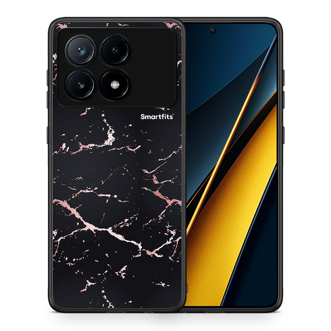 Θήκη Xiaomi Poco X6 Pro 5G Black Rosegold Marble από τη Smartfits με σχέδιο στο πίσω μέρος και μαύρο περίβλημα | Xiaomi Poco X6 Pro 5G Black Rosegold Marble case with colorful back and black bezels