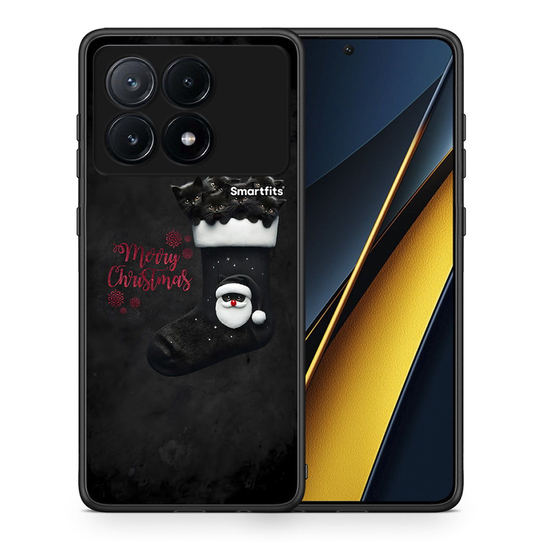 Θήκη Xiaomi Poco X6 Pro 5G Merry Cat Christmas από τη Smartfits με σχέδιο στο πίσω μέρος και μαύρο περίβλημα | Xiaomi Poco X6 Pro 5G Merry Cat Christmas case with colorful back and black bezels