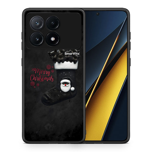 Θήκη Xiaomi Poco X6 Pro 5G Merry Cat Christmas από τη Smartfits με σχέδιο στο πίσω μέρος και μαύρο περίβλημα | Xiaomi Poco X6 Pro 5G Merry Cat Christmas case with colorful back and black bezels