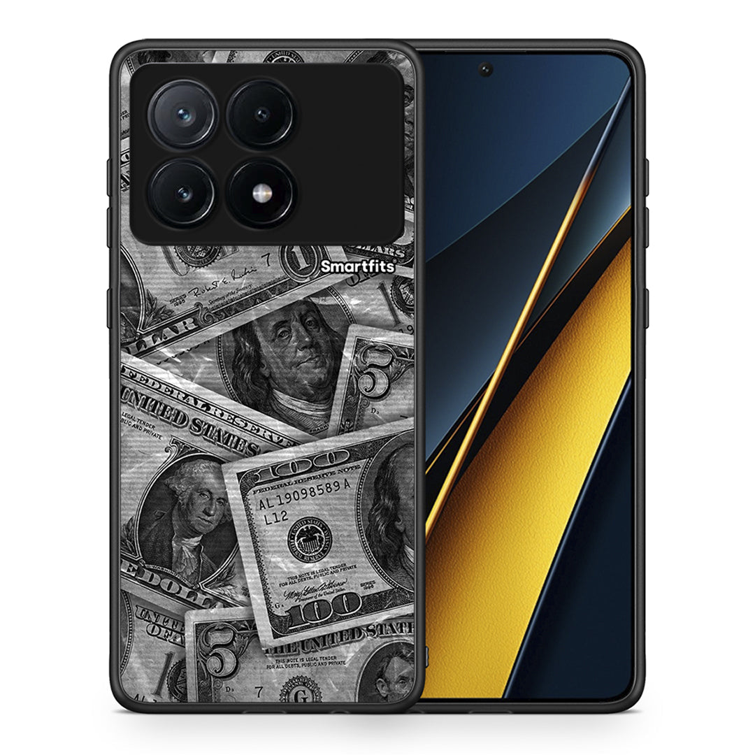 Θήκη Xiaomi Poco X6 Pro 5G Money Dollars από τη Smartfits με σχέδιο στο πίσω μέρος και μαύρο περίβλημα | Xiaomi Poco X6 Pro 5G Money Dollars case with colorful back and black bezels