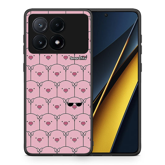 Θήκη Xiaomi Poco X6 Pro 5G Pig Glasses από τη Smartfits με σχέδιο στο πίσω μέρος και μαύρο περίβλημα | Xiaomi Poco X6 Pro 5G Pig Glasses case with colorful back and black bezels