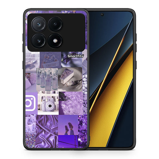 Θήκη Xiaomi Poco X6 Pro 5G Purple Aesthetic Collage από τη Smartfits με σχέδιο στο πίσω μέρος και μαύρο περίβλημα | Xiaomi Poco X6 Pro 5G Purple Aesthetic Collage case with colorful back and black bezels