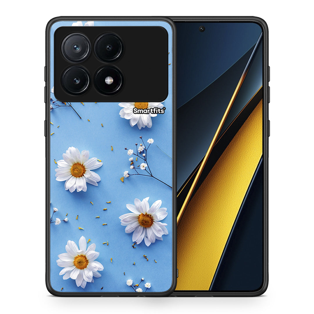 Θήκη Xiaomi Poco X6 Pro 5G Real Daisies από τη Smartfits με σχέδιο στο πίσω μέρος και μαύρο περίβλημα | Xiaomi Poco X6 Pro 5G Real Daisies case with colorful back and black bezels