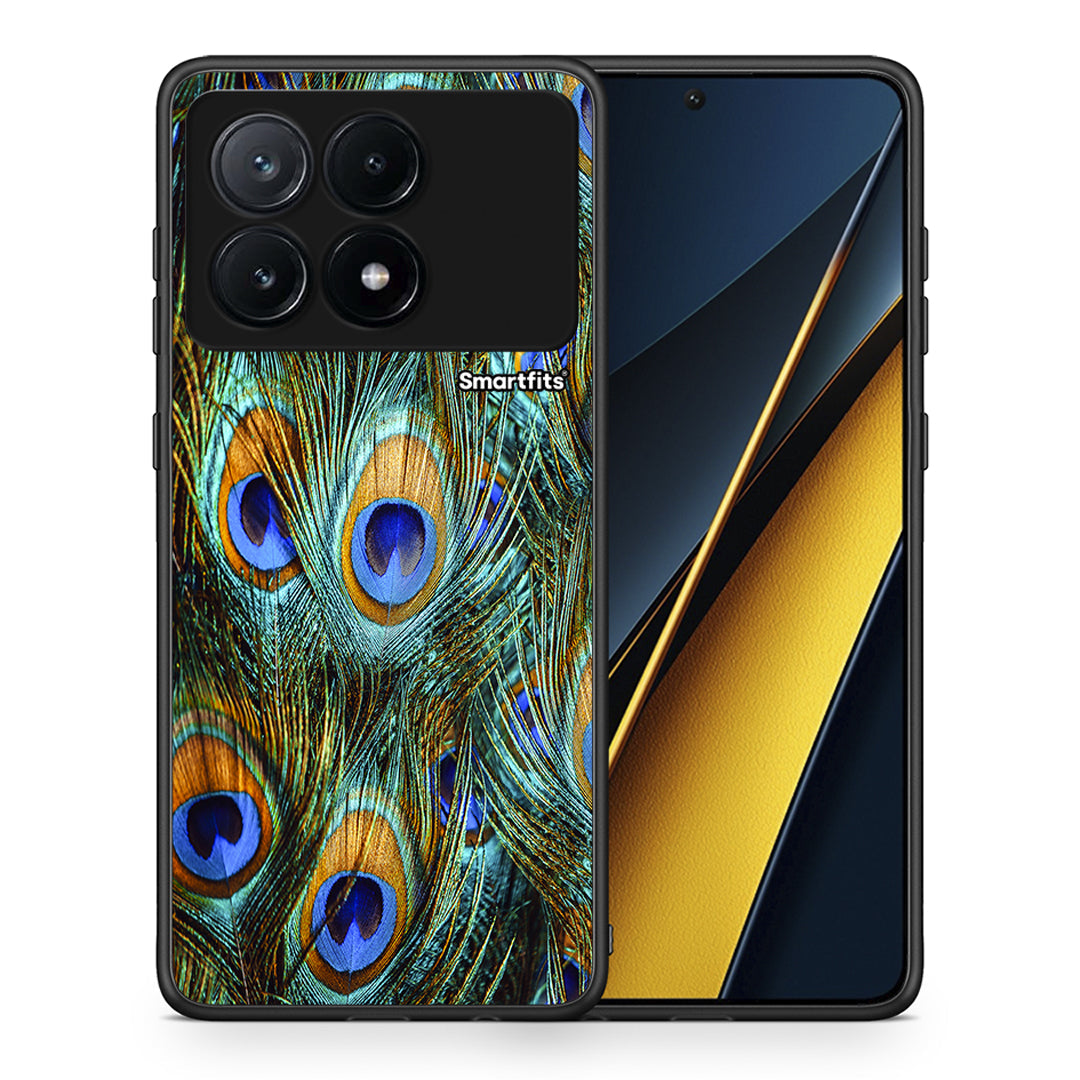 Θήκη Xiaomi Poco X6 Pro 5G Real Peacock Feathers από τη Smartfits με σχέδιο στο πίσω μέρος και μαύρο περίβλημα | Xiaomi Poco X6 Pro 5G Real Peacock Feathers case with colorful back and black bezels