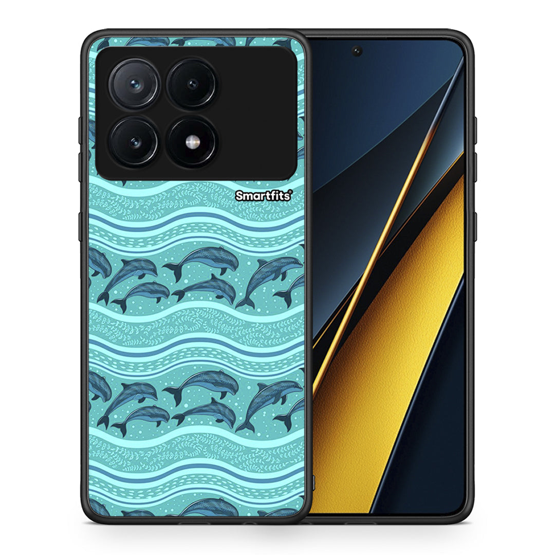 Θήκη Xiaomi Poco X6 Pro 5G Swimming Dolphins από τη Smartfits με σχέδιο στο πίσω μέρος και μαύρο περίβλημα | Xiaomi Poco X6 Pro 5G Swimming Dolphins case with colorful back and black bezels