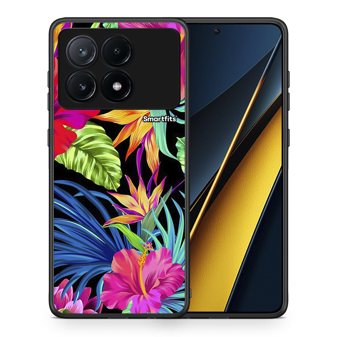 Θήκη Xiaomi Poco X6 Pro 5G Tropical Flowers από τη Smartfits με σχέδιο στο πίσω μέρος και μαύρο περίβλημα | Xiaomi Poco X6 Pro 5G Tropical Flowers case with colorful back and black bezels