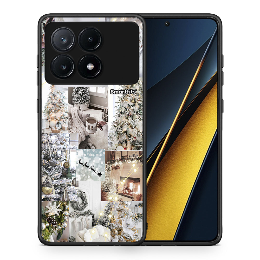 Θήκη Xiaomi Poco X6 Pro 5G White Christmas από τη Smartfits με σχέδιο στο πίσω μέρος και μαύρο περίβλημα | Xiaomi Poco X6 Pro 5G White Christmas case with colorful back and black bezels