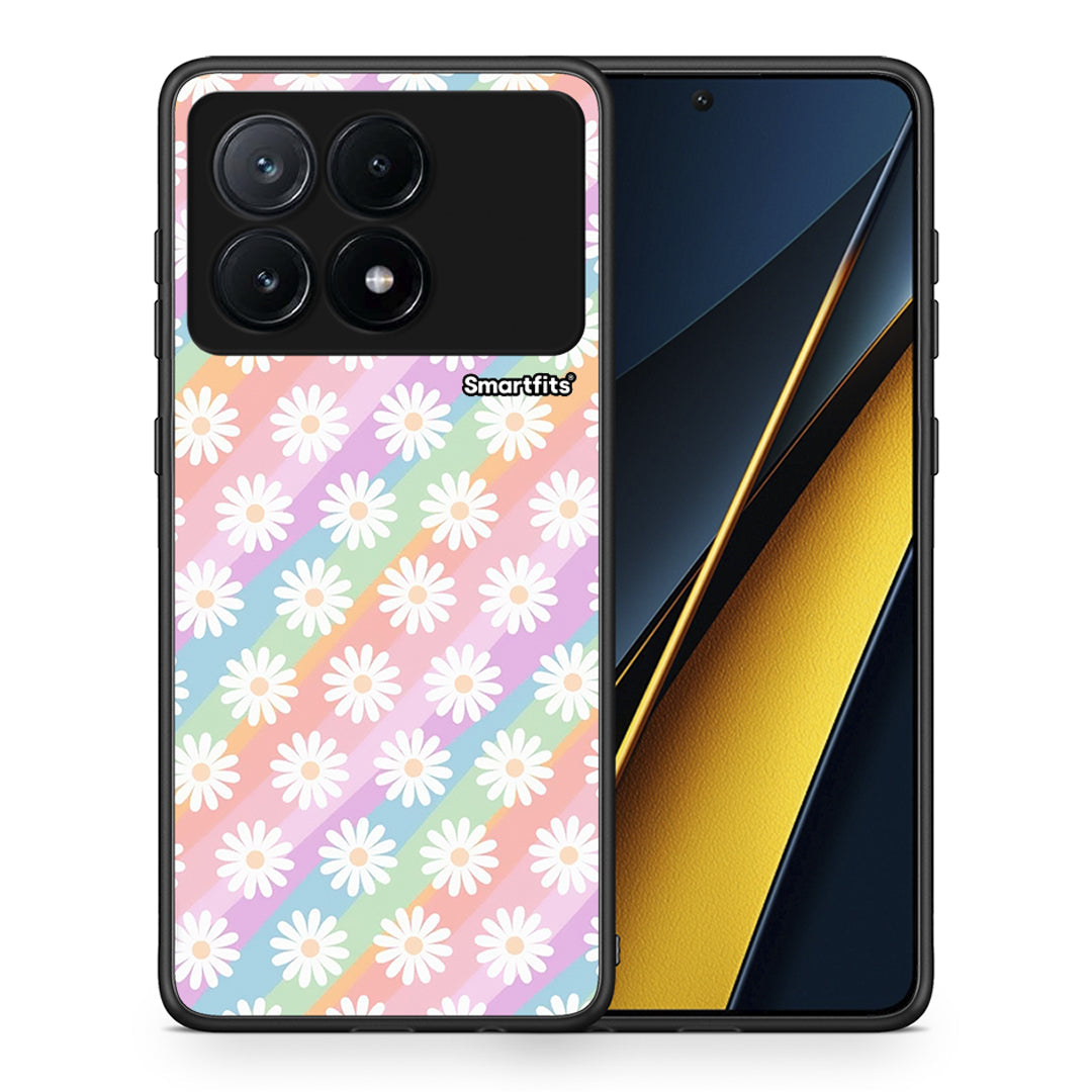 Θήκη Xiaomi Poco X6 Pro 5G White Daisies από τη Smartfits με σχέδιο στο πίσω μέρος και μαύρο περίβλημα | Xiaomi Poco X6 Pro 5G White Daisies case with colorful back and black bezels