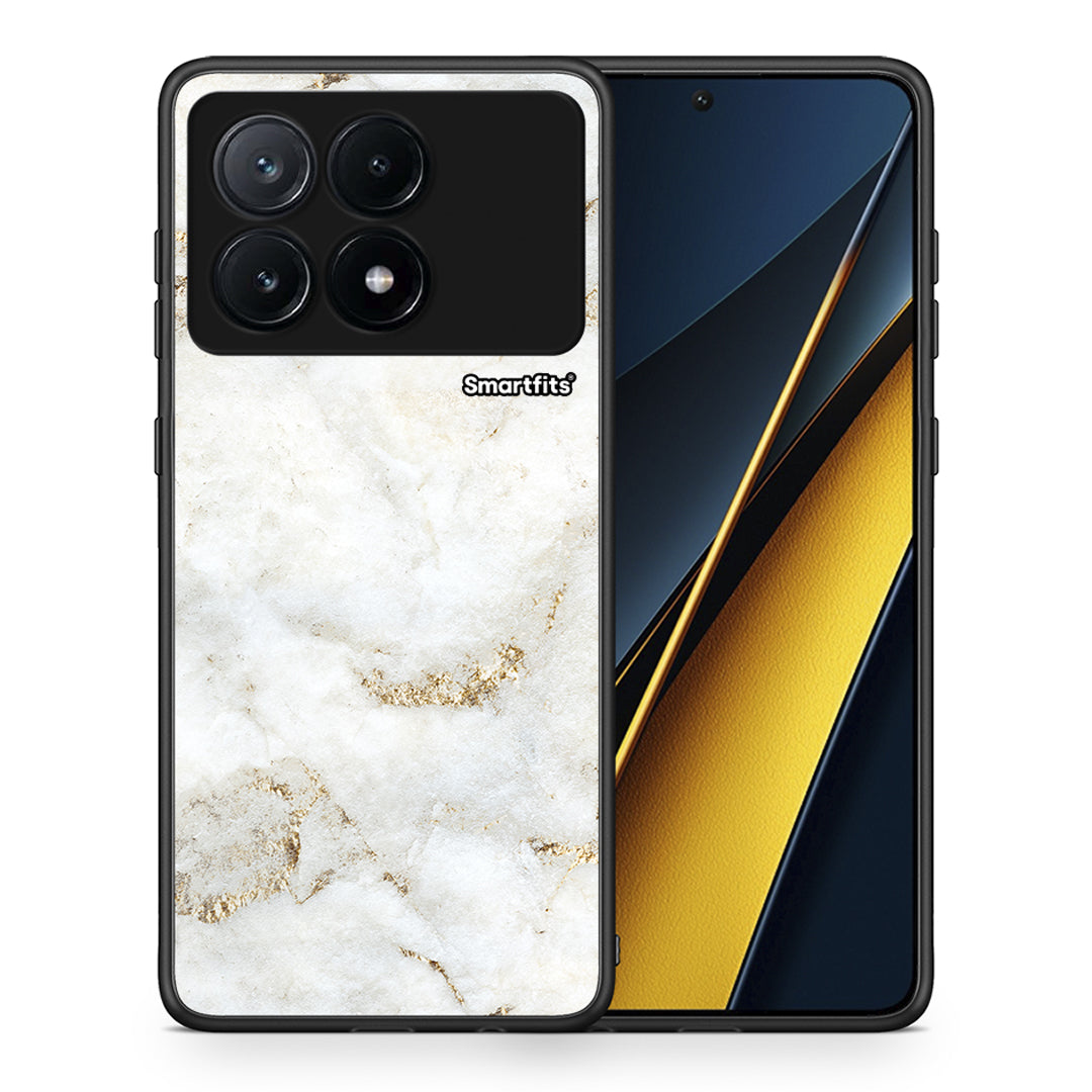 Θήκη Xiaomi Poco X6 Pro 5G White Gold Marble από τη Smartfits με σχέδιο στο πίσω μέρος και μαύρο περίβλημα | Xiaomi Poco X6 Pro 5G White Gold Marble case with colorful back and black bezels