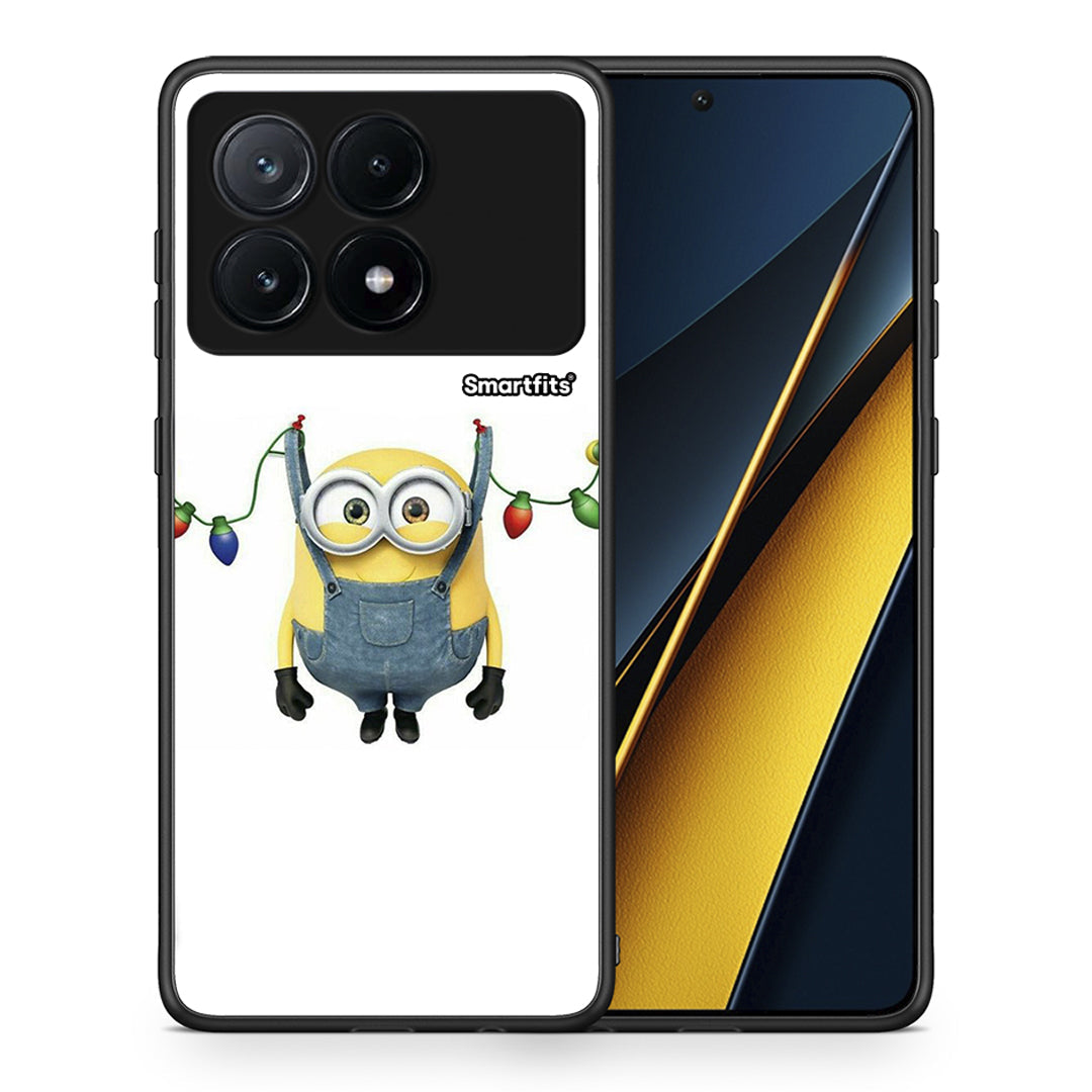 Θήκη Xiaomi Poco X6 Pro 5G Xmas Minion Lights από τη Smartfits με σχέδιο στο πίσω μέρος και μαύρο περίβλημα | Xiaomi Poco X6 Pro 5G Xmas Minion Lights case with colorful back and black bezels