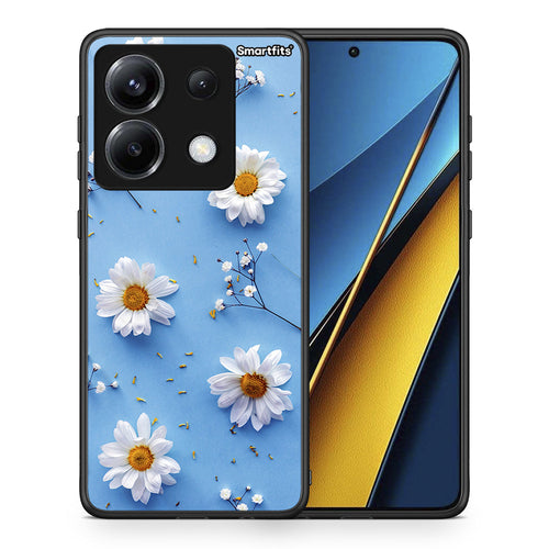 Θήκη Xiaomi Poco X6 Real Daisies από τη Smartfits με σχέδιο στο πίσω μέρος και μαύρο περίβλημα | Xiaomi Poco X6 Real Daisies case with colorful back and black bezels