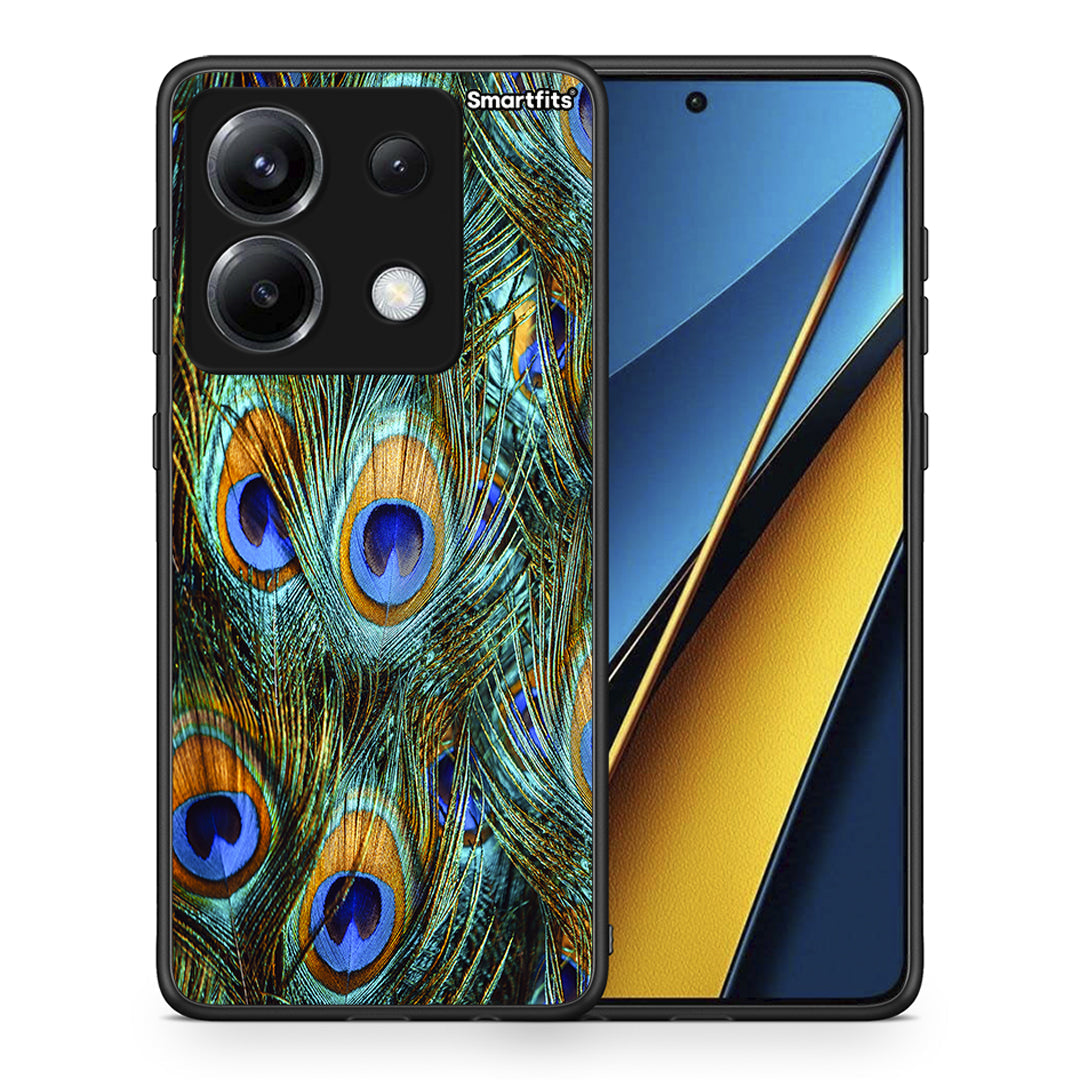 Θήκη Xiaomi Poco X6 Real Peacock Feathers από τη Smartfits με σχέδιο στο πίσω μέρος και μαύρο περίβλημα | Xiaomi Poco X6 Real Peacock Feathers case with colorful back and black bezels