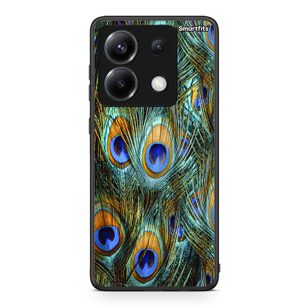 Xiaomi Poco X6 Real Peacock Feathers θήκη από τη Smartfits με σχέδιο στο πίσω μέρος και μαύρο περίβλημα | Smartphone case with colorful back and black bezels by Smartfits