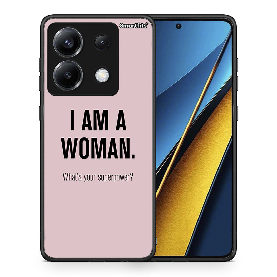 Θήκη Xiaomi Poco X6 Superpower Woman από τη Smartfits με σχέδιο στο πίσω μέρος και μαύρο περίβλημα | Xiaomi Poco X6 Superpower Woman case with colorful back and black bezels