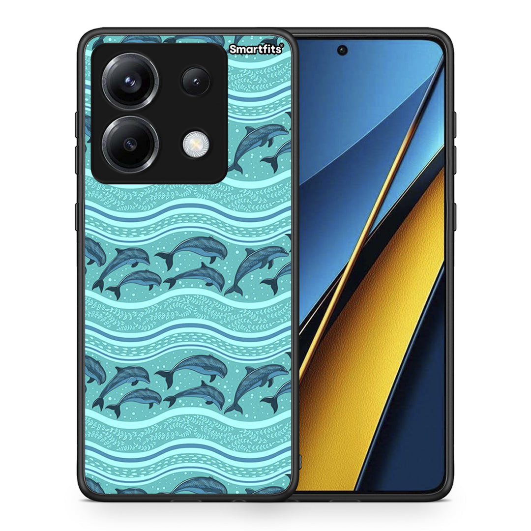 Θήκη Xiaomi Poco X6 Swimming Dolphins από τη Smartfits με σχέδιο στο πίσω μέρος και μαύρο περίβλημα | Xiaomi Poco X6 Swimming Dolphins case with colorful back and black bezels